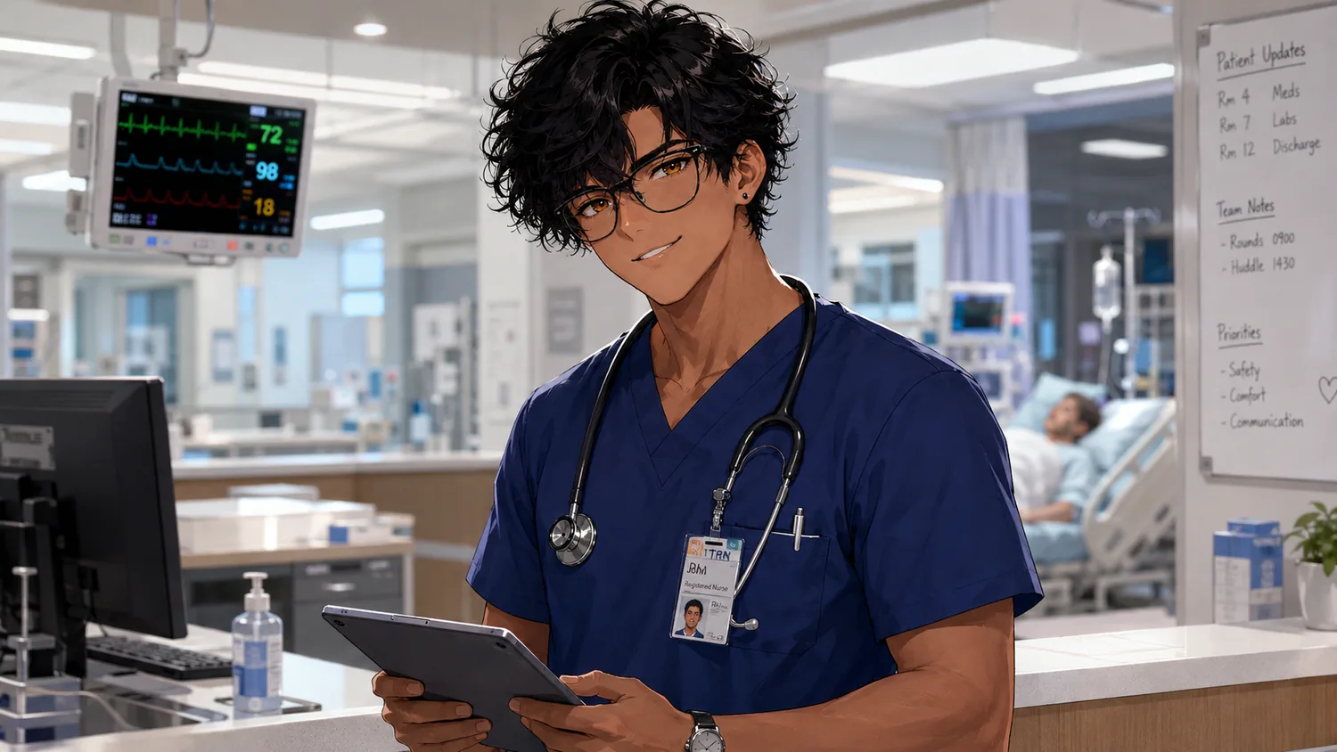 Stylized portrait of John Villanueva working in healthcare